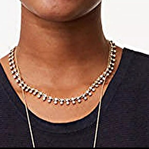 ANN TAYLOR LOFT DOUBLE LAYERED CRYSTAL NECKLACE NWT 17 1/2" + 2 3/4" - Picture 2 of 4